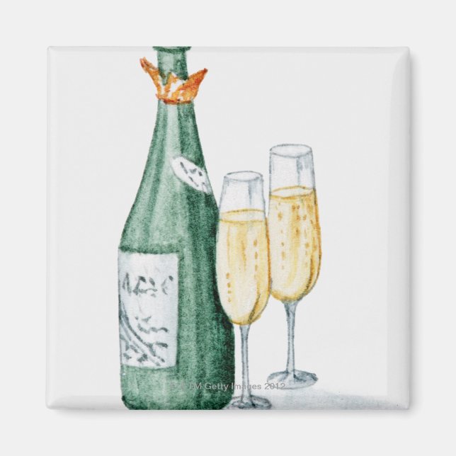 Champagnerflaschen und zwei Gläser Magnet (Vorne)