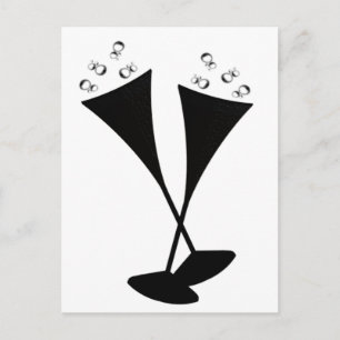 Champagnerflöten in Schwarz und Weiß Postkarte