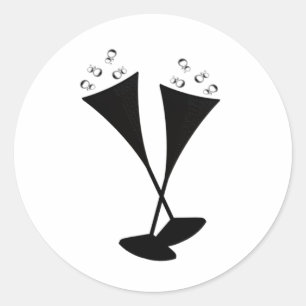 Champagnerflöten in Schwarz und Weiß Runder Aufkleber