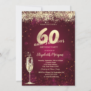 Champagnerglas Gold Konfetti Rot 60. Geburtstag Einladung