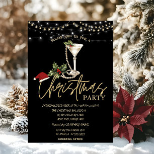 Champagnerglas Perlen Weihnachtsmann Hut Weihnacht Einladung