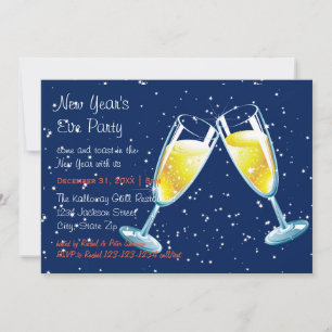 Champagnergläser Nacht - Silvesterparty Einladung