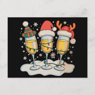 Champagnergläser Weihnachtsmann Rentier Weihnachte Feiertagspostkarte