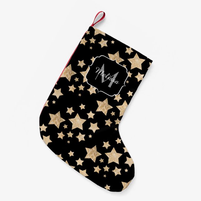 Champagnergold Glitzer funkeln Stars Monogramm Kleiner Weihnachtsstrumpf (Vorderansicht (hängend))