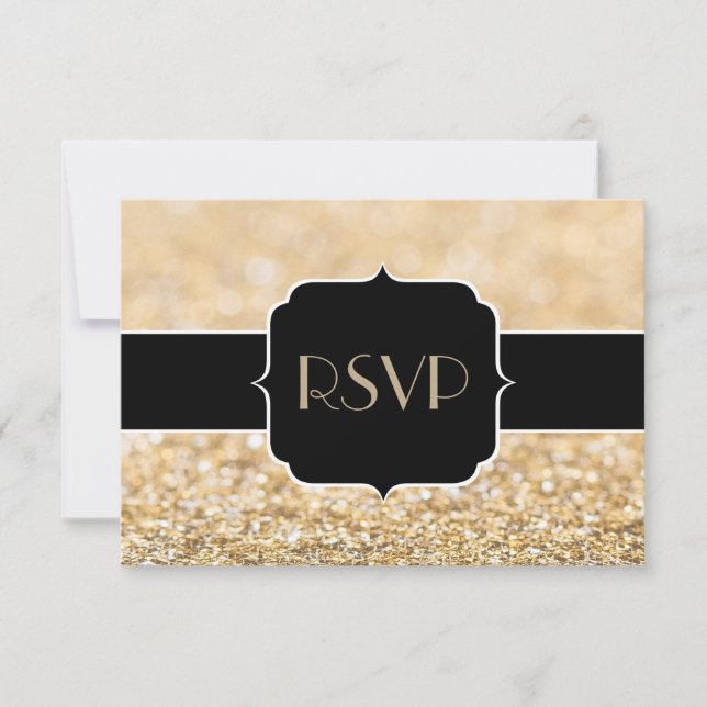 Champagnergold Glitzern Sweet 16 UAWG horizontal RSVP Karte (Vorderseite)