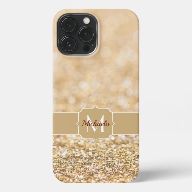 Champagnergold Imitat Glitzer Glitzern Monogram iPhone 13 Pro Max Hülle (Rückseite)