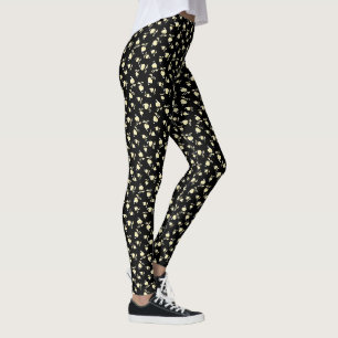 Champagnerherz über schwarz geprägtes Leaf-Muster Leggings