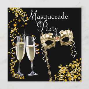 Champagnermaske Black Gold Masquerade Party Einladung