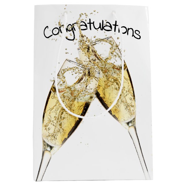 Champagnertoast auf Weiß Mittlere Geschenktüte (Vorderseite)