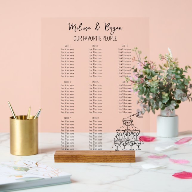 Champagnerturm Hochzeitssitze klein Acrylschild (Hochzeit)