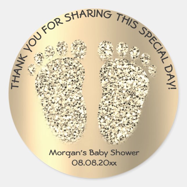 Champaig Gold Glitzer Feet Baby Shower Gefallen Vi Runder Aufkleber (Vorderseite)