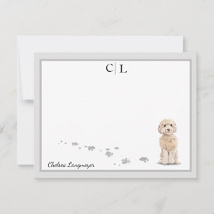 Champaign Cockapoo Hund Gray Border Monogram Name Mitteilungskarte