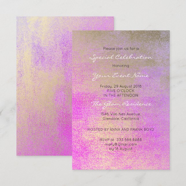 Champaign Gold Bright Rose Rosa Metallic Minimal Einladung (Vorne/Hinten)