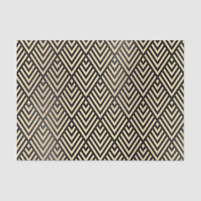 Champaign Gold Metallic Black VIP Zickzack Art Dec Seidenpapier (Vorderseite)