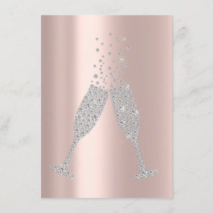 Champaigne Bubbles Glass Silver Grau Diamond Pink Einladung