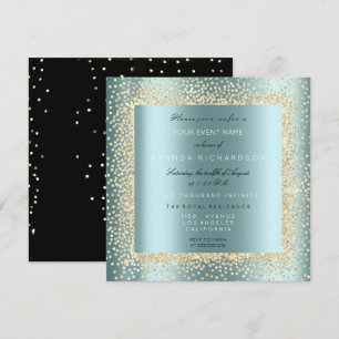 Champaigne Gold Glitter Schwarz Aqua Blau Konfetti Einladung