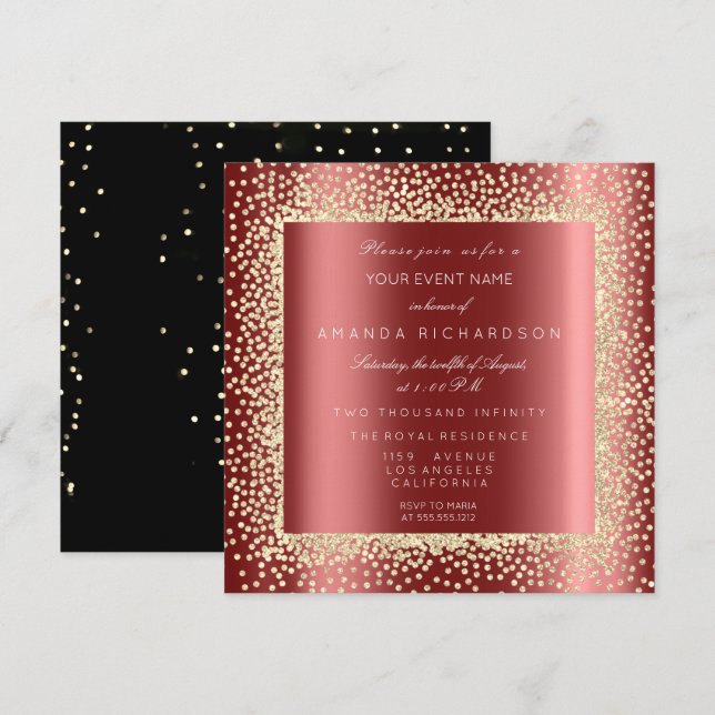 Champaigne Gold Glitzer Black Burgundy Confett Einladung (Vorne/Hinten)