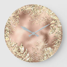 Champaigne Gold Palm Leafs Metallische Blütenblüte Große Wanduhr
