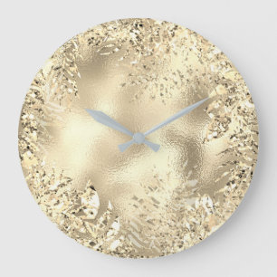 Champaigne Goldpalmblatt-metallisches Blumen Große Wanduhr