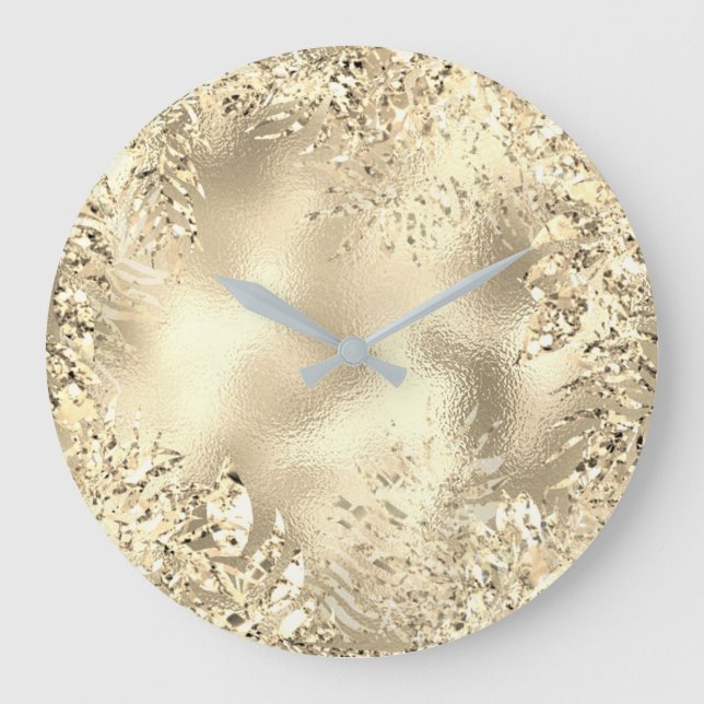 Champaigne Goldpalmblatt-metallisches Blumen Große Wanduhr (Vorderseite)