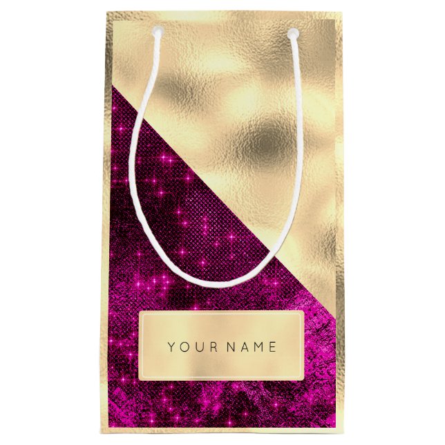 Champaigne Imitate Goldener Name Spark Fuchsia Pin Kleine Geschenktüte (Vorderseite)