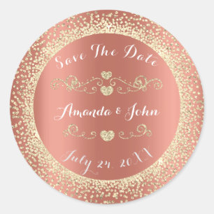 Champaigne Roségold Glitter Hochzeitsankündigung H Runder Aufkleber