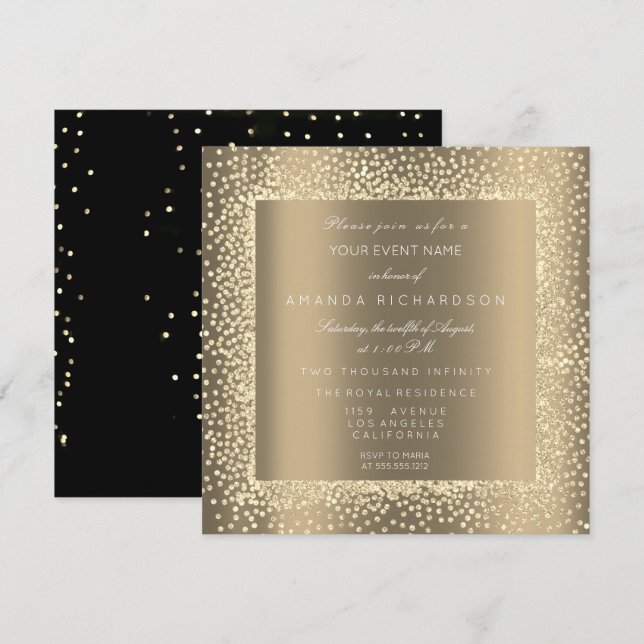 Champaigne Sepia Gold Glitzer Confetti Formal VIP Einladung (Vorne/Hinten)