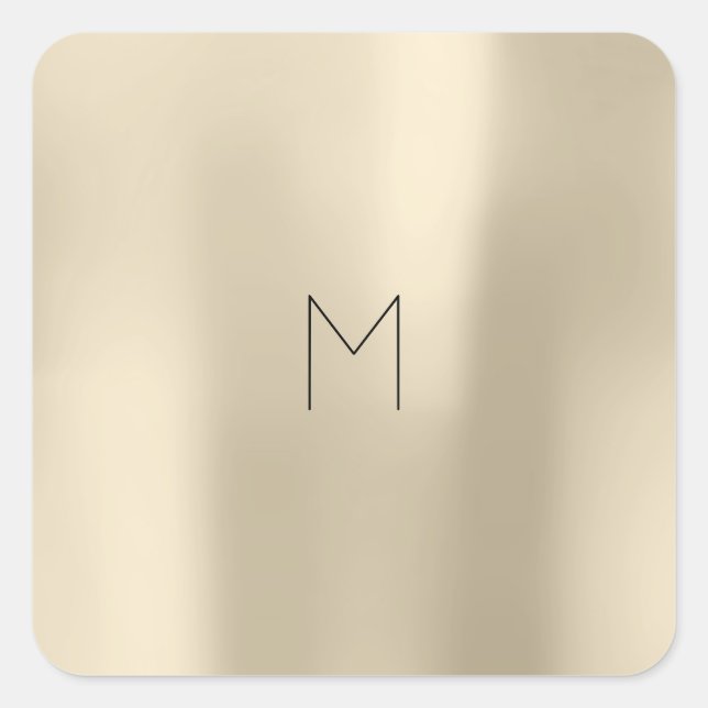 Champaigne Sepia Gold Metal Minimal Monogram UAWG Quadratischer Aufkleber (Vorderseite)
