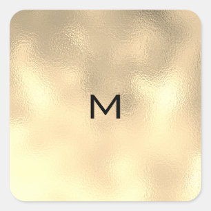 Champaigne Sepia-Goldmetallminimales Monogramm Quadratischer Aufkleber