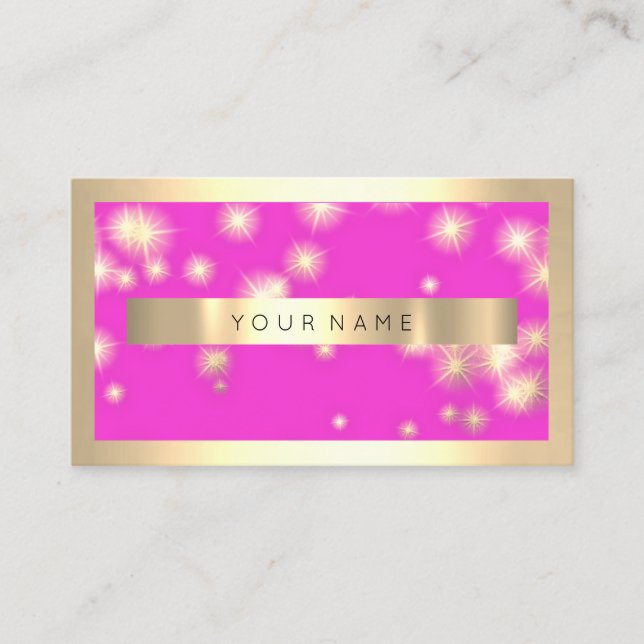 Champaions Gold Frame Rosa Fuchsia Gold Stars Visitenkarte (Vorderseite)