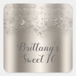 Champange Shimmer Flutter Butterfly Sweet 16 Party Quadratischer Aufkleber