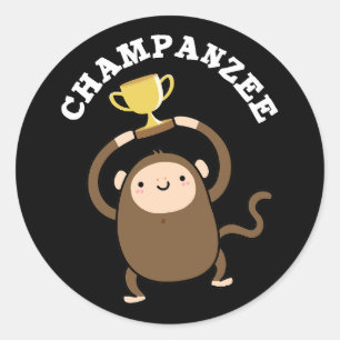 Champanzee Funny Champion Chimpanzee Pun Dark BG Runder Aufkleber