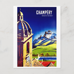 Champéry, Wallis, Schweiz. Vintage Reise Postkarte