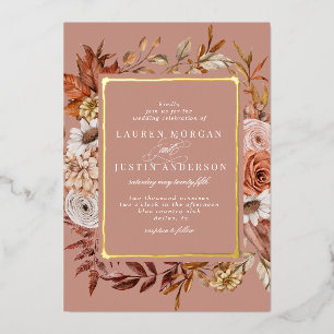 champêtre automne floral Mariage Foil Invitation