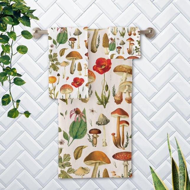 Champignon vintage et Motif Fleur sauvage (In situ Bathroom wall)