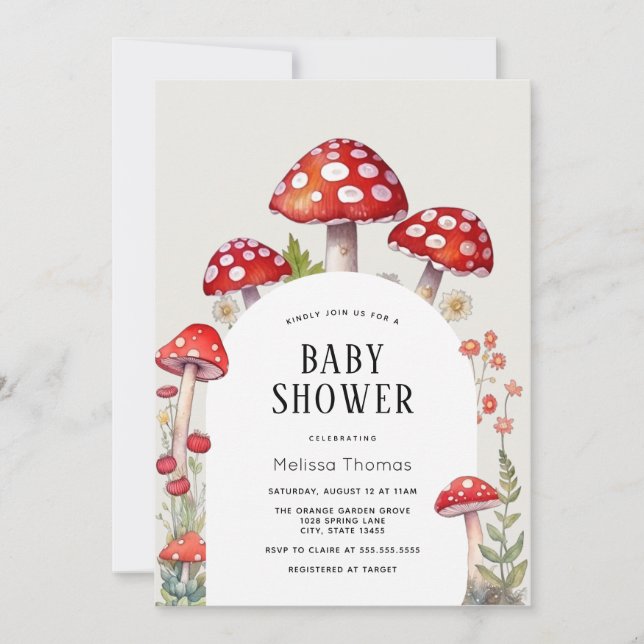 Champignons Cottage Bois Baby shower Invitation (Devant)