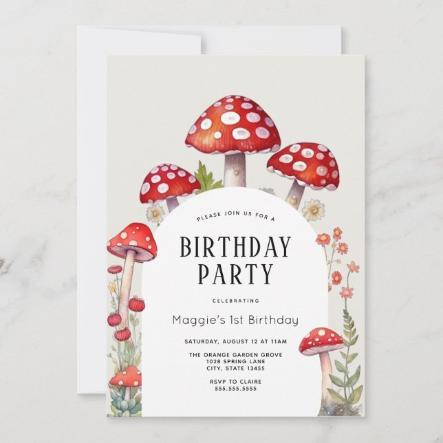 Champignons Cottage Bois Invitation d'anniversaire (Devant)