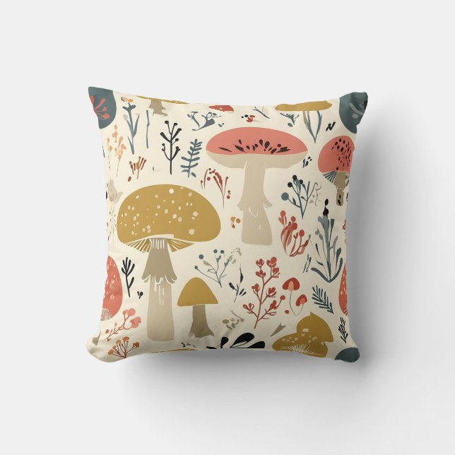 Champignons d'automne et Motif botanique Coussin (Recto)