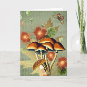 Champignons et papillon vintage orange automne