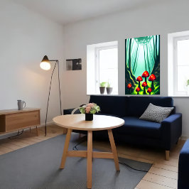 Champignons rouges dans la forêt | AI Art Poster