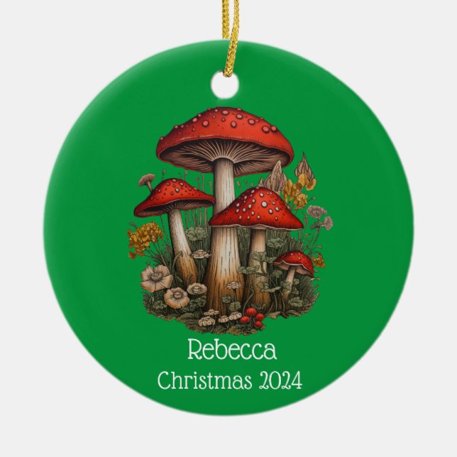 Champignons rouges Ornement de Noël personnalisé (Devant)