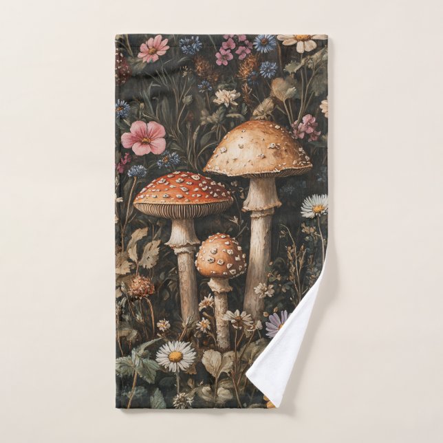 Champignons Whimsical et Botanique Fleur sauvage (Serviette à main)