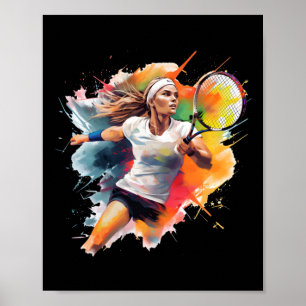 Champion-Fokus – Weibliche Tennisspielerin in Akti Poster