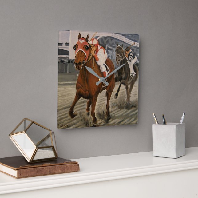 Champion Thoroughbred Race Pferde gewinnt Quadratische Wanduhr (Büro)