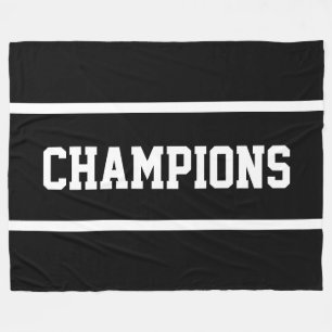 CHAMPIONS Fette schwarze sportliche weiße Textstre Fleecedecke