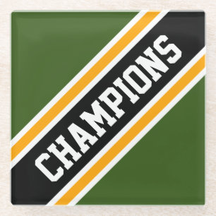 CHAMPIONS Forest Green Black Yellow Slant Streifen Glasuntersetzer