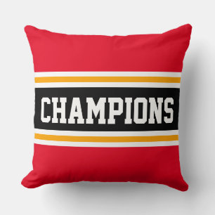 CHAMPIONS Hellrot Schwarz Orange Sportstreifen Kissen
