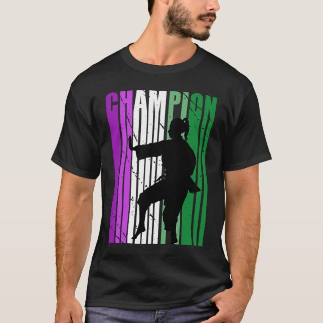 Champions Karate Birthday Martial Lila Gre T-Shirt (Vorderseite)