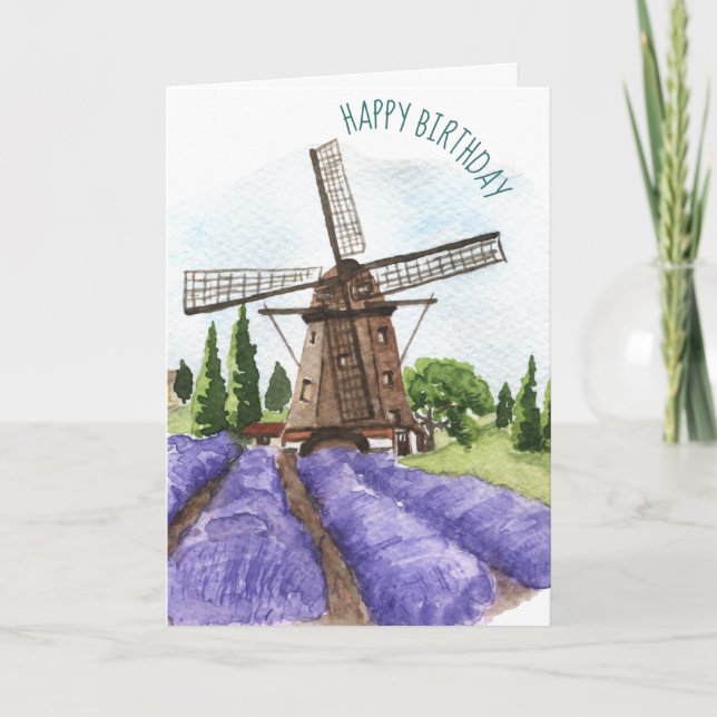 Champs de lavande et carte d'anniversaire de mouli (Devant)