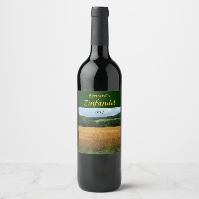 Champs de récolte de céréales Vin Étiquette (Devant)